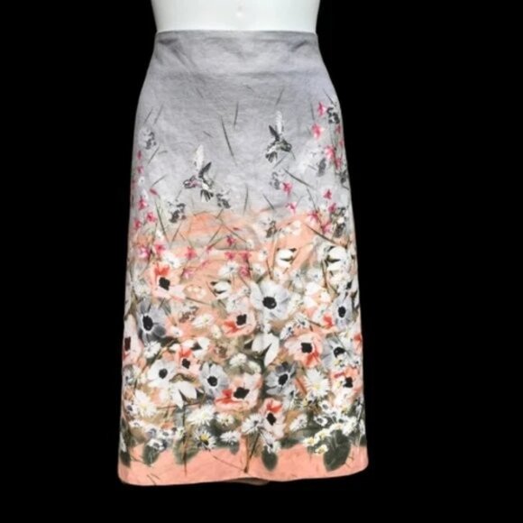 Talbots Women’s Linen Blend Pencil Skirt Hummingbird Floral Print 14 - Picture 2 of 5